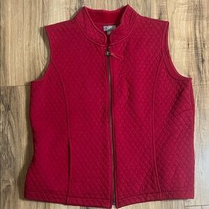 J. Jill Diamond Deep Red Quilted Vest Full Zip And Stand Collar Sz M